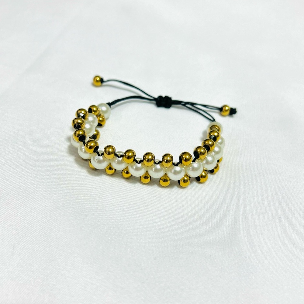 J. Crew White and Gold Pearls Tie Bracelet